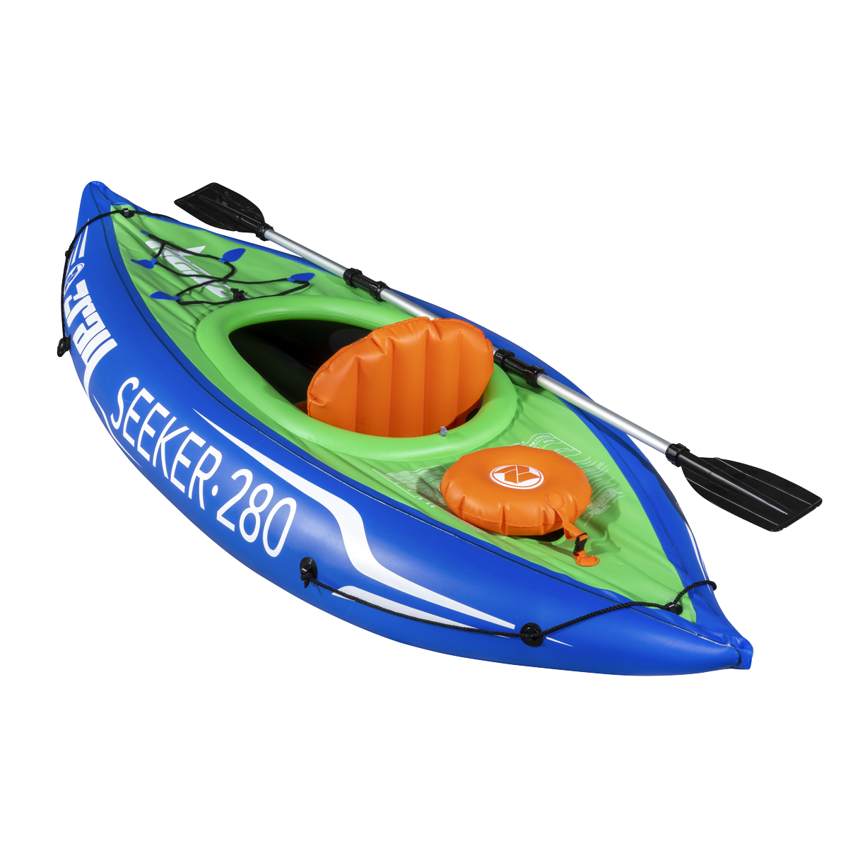 Dellonda Inflatable One-Person Kayak/Canoe Set with Pump, Carry Bag & Aluminium Oar - Blue/Green