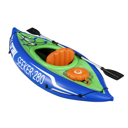 Dellonda Inflatable One-Person Kayak/Canoe Set with Pump, Carry Bag & Aluminium Oar - Blue/Green