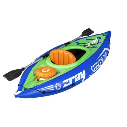 Dellonda Inflatable One-Person Kayak/Canoe Set with Pump, Carry Bag & Aluminium Oar - Blue/Green