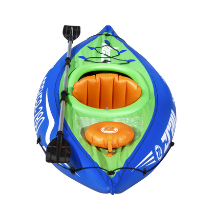Dellonda Inflatable One-Person Kayak/Canoe Set with Pump, Carry Bag & Aluminium Oar - Blue/Green
