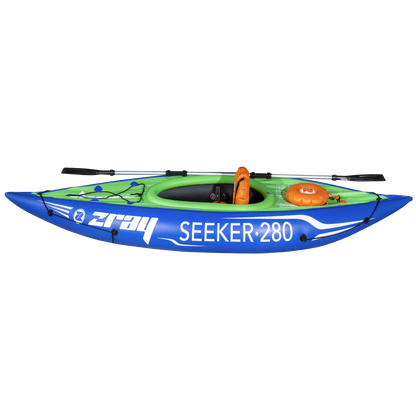 Dellonda Inflatable One-Person Kayak/Canoe Set with Pump, Carry Bag & Aluminium Oar - Blue/Green