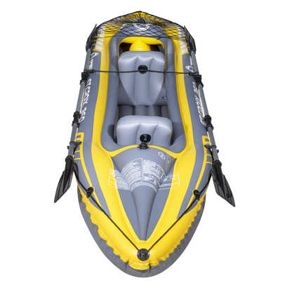 Dellonda Inflatable 2-Person Kayak/Canoe Set with Pump, Carry Bag & 2 Oars - Blue/Yellow/White