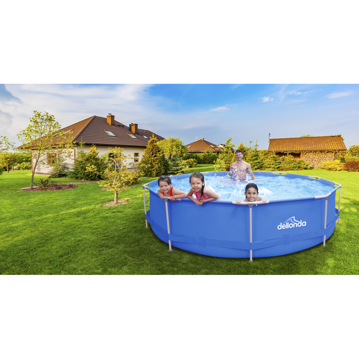 Dellonda Steel Frame Round Swimming Pool with Filter Pump 12ft - Blue