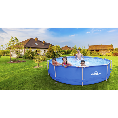 Dellonda Steel Frame Round Swimming Pool with Filter Pump 12ft - Blue