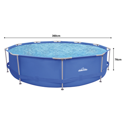 Dellonda Steel Frame Round Swimming Pool with Filter Pump 12ft - Blue