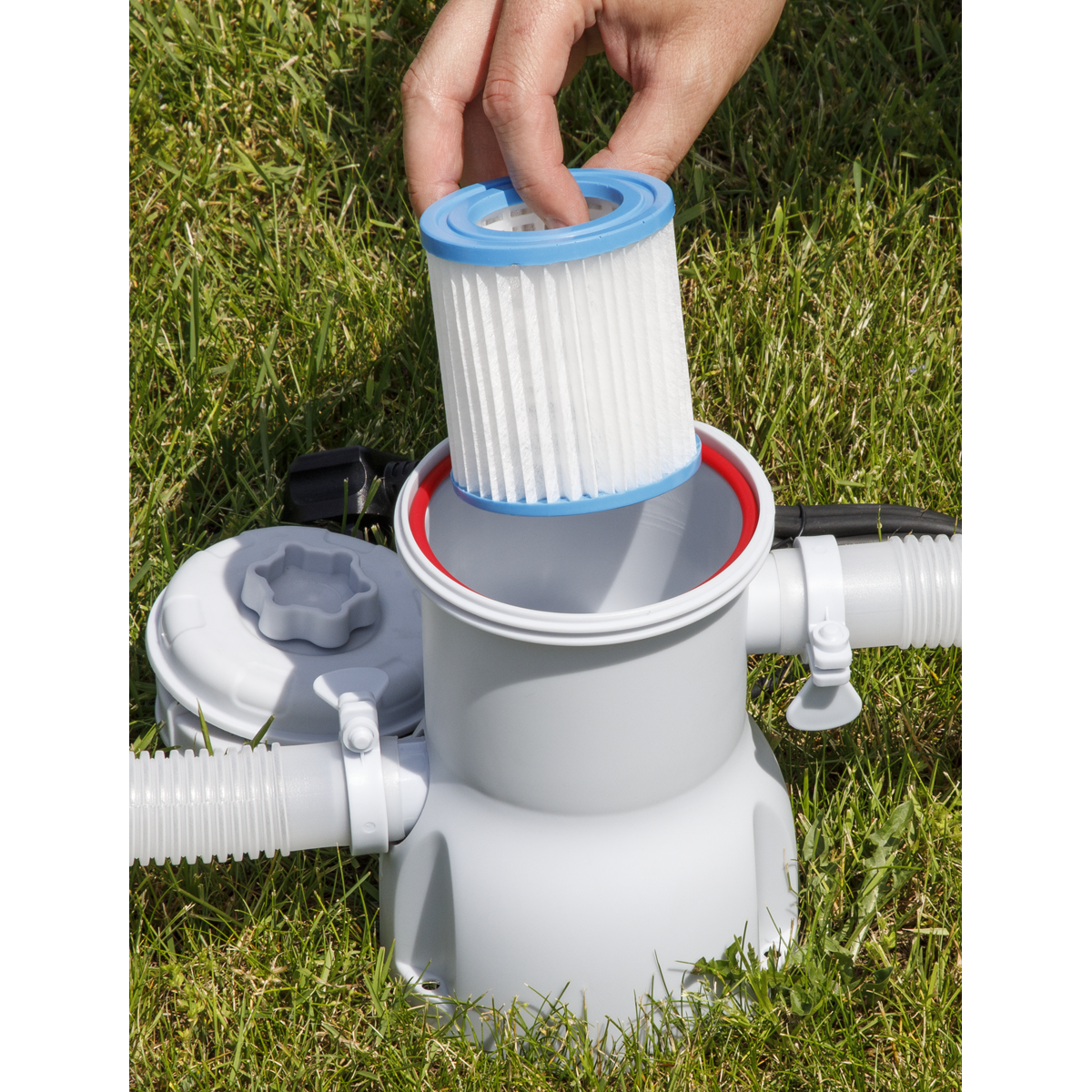 Dellonda Steel Frame Round Swimming Pool with Filter Pump 12ft - Blue