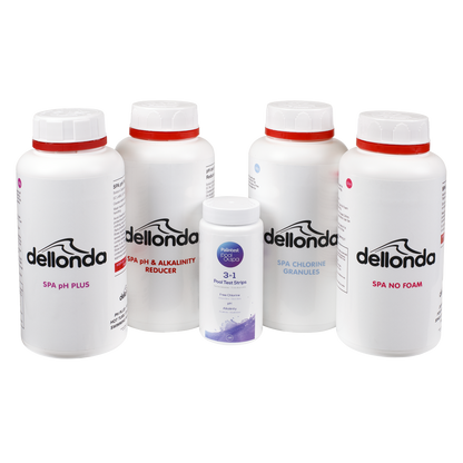 Dellonda Hot Tub/Spa Starter Kit - Chlorine, pH Increaser, Dry Acid, Foam Down & Test Strips