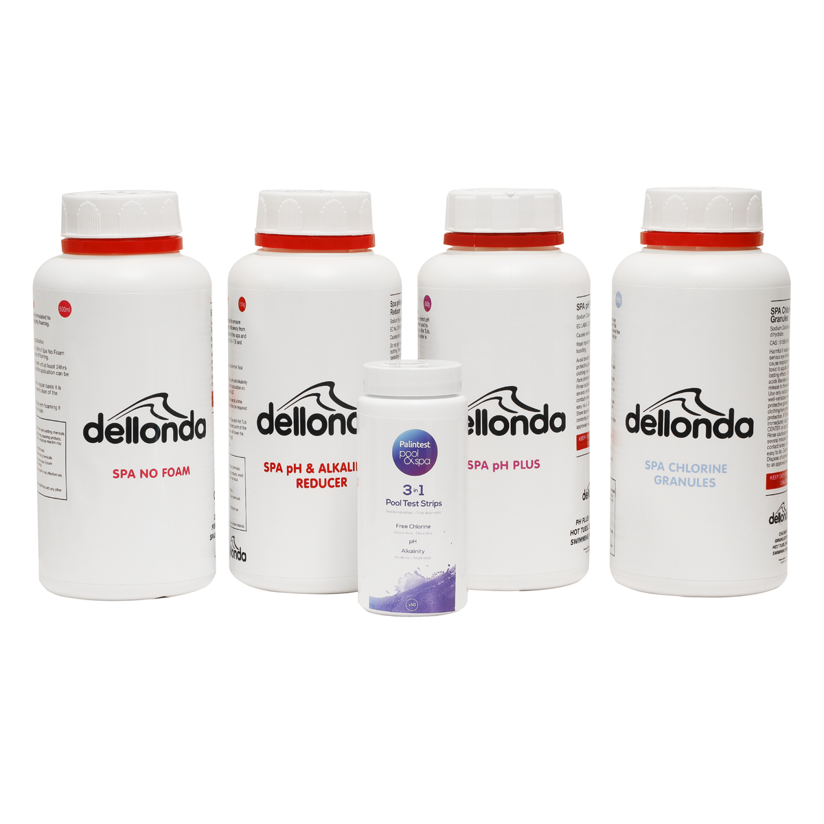Dellonda Hot Tub/Spa Starter Kit - Chlorine, pH Increaser, Dry Acid, Foam Down & Test Strips