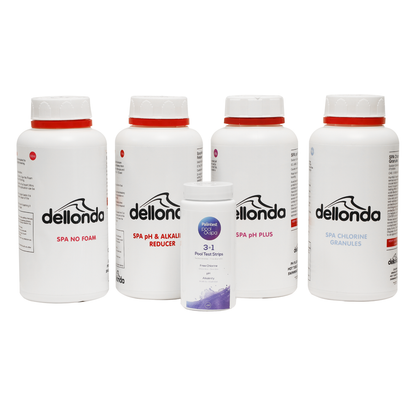 Dellonda Hot Tub/Spa Starter Kit - Chlorine, pH Increaser, Dry Acid, Foam Down & Test Strips