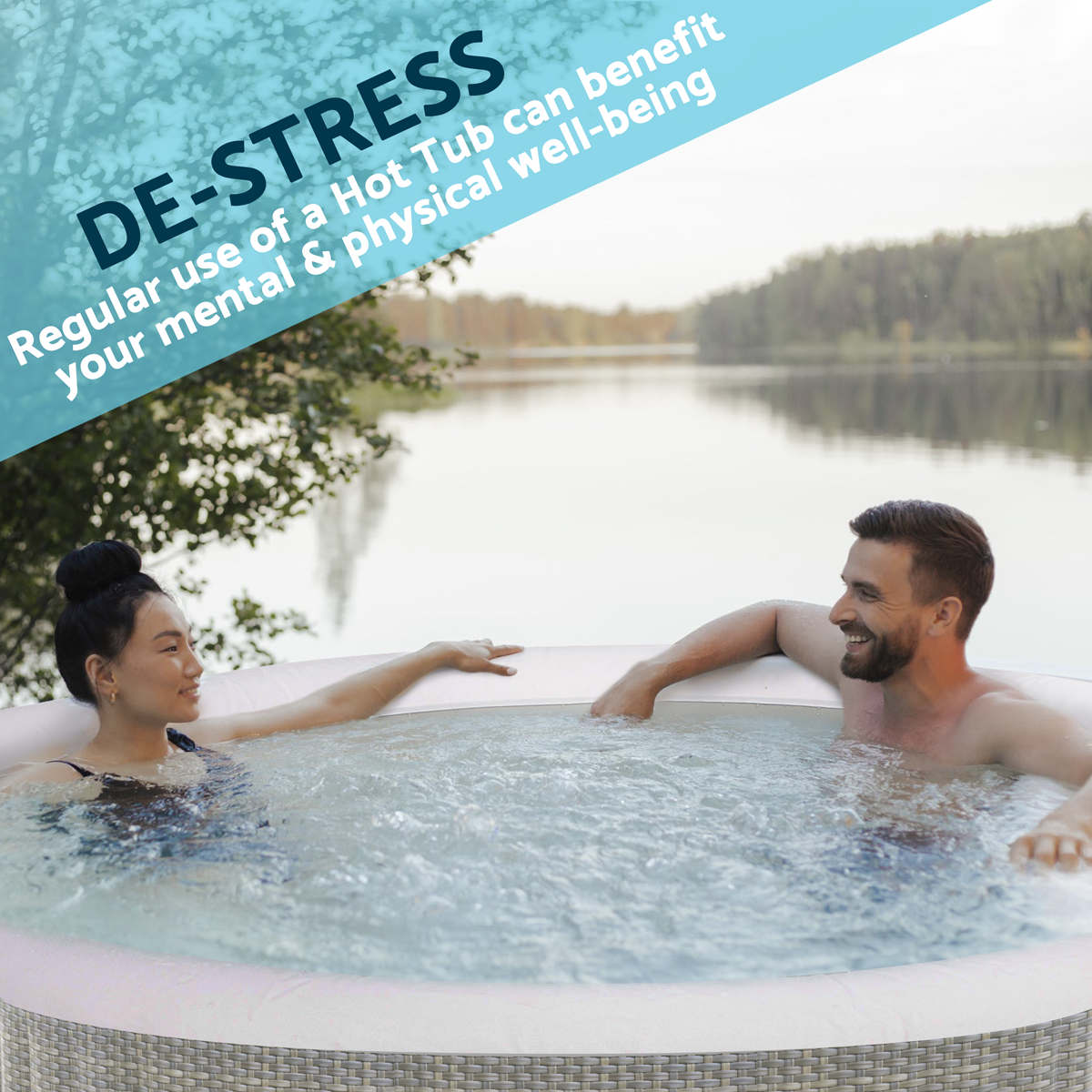 Dellonda 2-4 Person Inflatable Hot Tub/Spa with Smart Pump - Rattan Effect