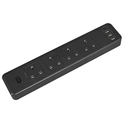 2.6m Extension Lead with USB Ports - Black