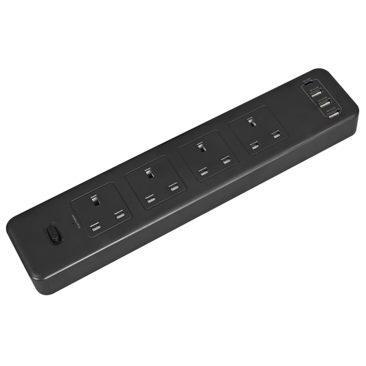 2.6m Extension Lead with USB Ports - Black