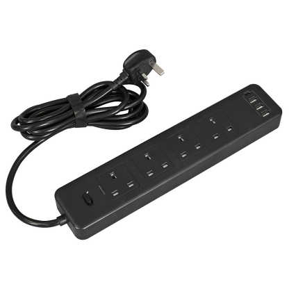 2.6m Extension Lead with USB Ports - Black