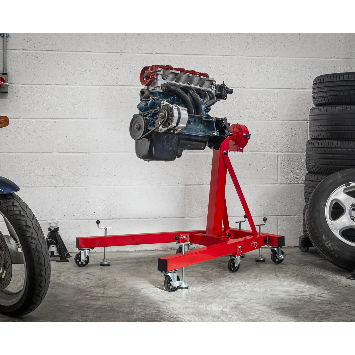Folding 360º Rotating Engine Stand with Geared Handle Drive 680kg Capacity