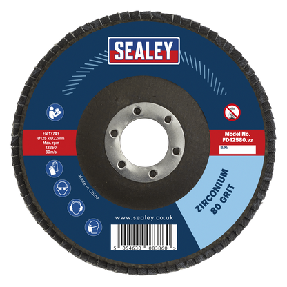 125mm Zirconium Flap Disc 80Grit 22mm Bore