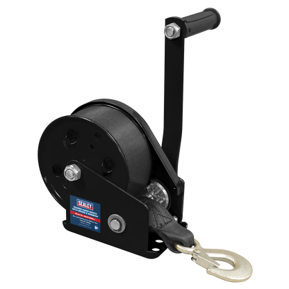 Geared Hand Winch with Brake & Webbing 540kg Capacity