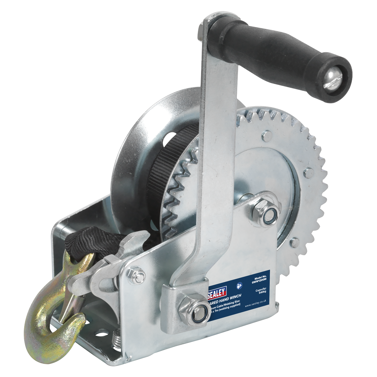 Geared Hand Winch with Webbing Strap 540kg Capacity