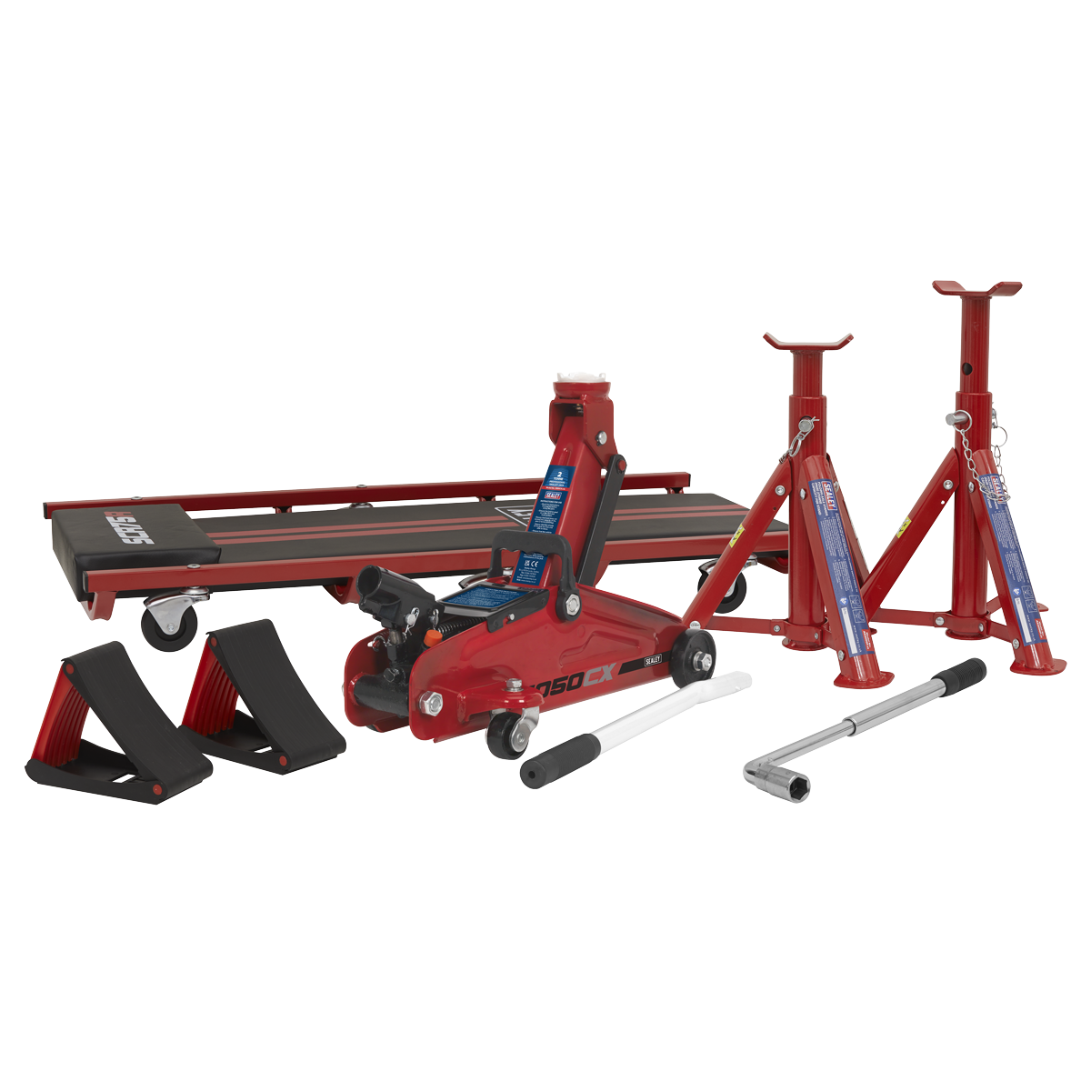 Lifting Kit (Inc Jack, Axle Stands, Creeper, Chocks & Wrench) 2 Tonne 5pc