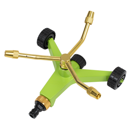 3-Arm Brass Sprinkler with Metal Wheeled Base
