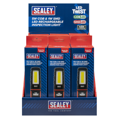 LED Twist Rechargeable Inspection Light 5W COB & 1W SMD - Display Box of 12