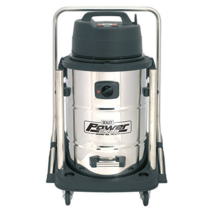 Industrial Vacuum Cleaner Wet & Dry Stainless Steel Drum with Swivel Emptying 77L 2400W