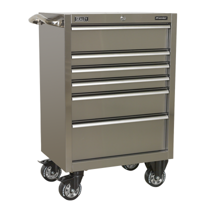 Premier™ Heavy-Duty Rollcab 6 Drawer 675mm - Stainless Steel
