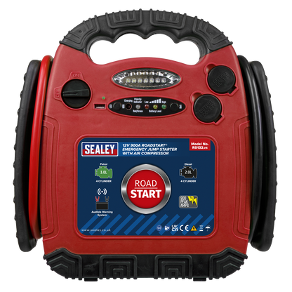 RoadStart® 12V Emergency Jump Starter with Air Compressor 900 Peak Amps