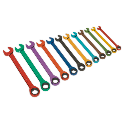 Siegen Multi-Coloured Combination Ratchet Spanner Set 12pc