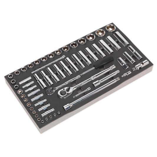 Siegen Socket Set with Tool Tray 1/4" & 1/2"Sq Drive 62pc