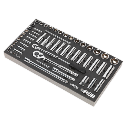 Siegen Socket Set with Tool Tray 1/4" & 1/2"Sq Drive 62pc