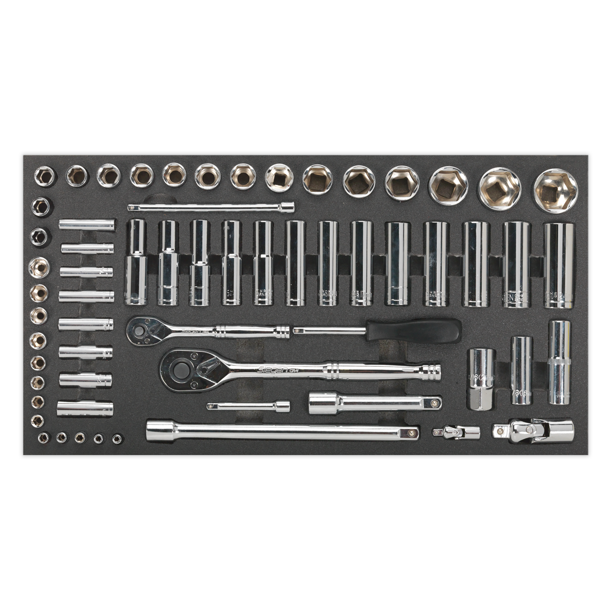 Siegen Socket Set with Tool Tray 1/4" & 1/2"Sq Drive 62pc