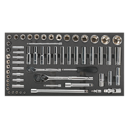 Siegen Socket Set with Tool Tray 1/4" & 1/2"Sq Drive 62pc