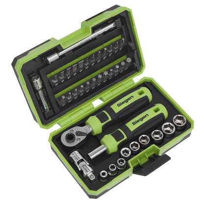 Siegen Socket & Bit Set 1/4"Sq Drive 38pc