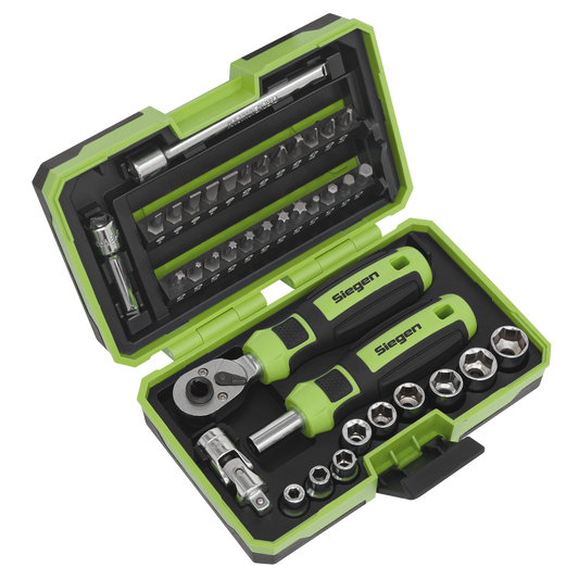 Siegen Socket & Bit Set 1/4"Sq Drive 38pc