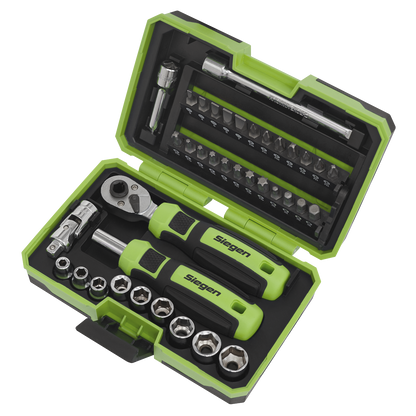 Siegen Socket & Bit Set 1/4"Sq Drive 38pc