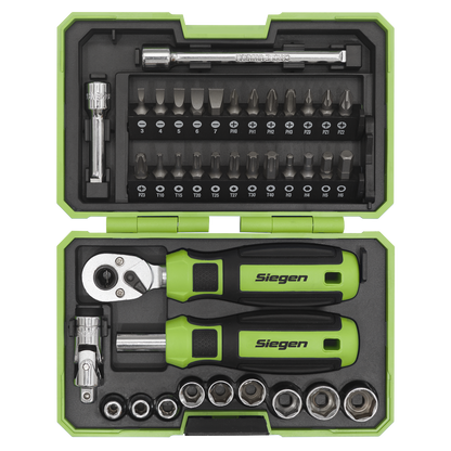 Siegen Socket & Bit Set 1/4"Sq Drive 38pc