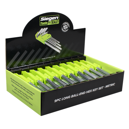 Siegen Long Ball-End Hex Key Set 9pc - Display Box of 10