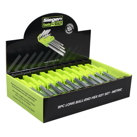 Siegen Long Ball-End Hex Key Set 9pc - Display Box of 10