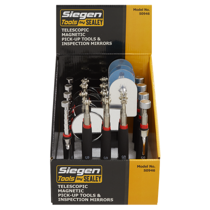 Siegen Telescopic Magnetic Pick-Up Tools & Inspection Mirrors - Display Box of 20