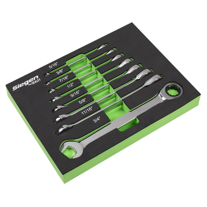 Combination Ratchet Spanner Set in EVA Foam Tray 8pc - Imperial