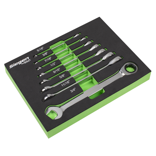 Combination Ratchet Spanner Set in EVA Foam Tray 8pc - Imperial