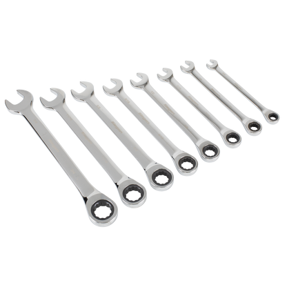 Combination Ratchet Spanner Set in EVA Foam Tray 8pc - Imperial
