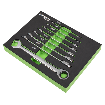 Combination Ratchet Spanner Set in EVA Foam Tray 8pc - Imperial