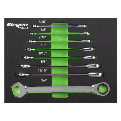 Combination Ratchet Spanner Set in EVA Foam Tray 8pc - Imperial