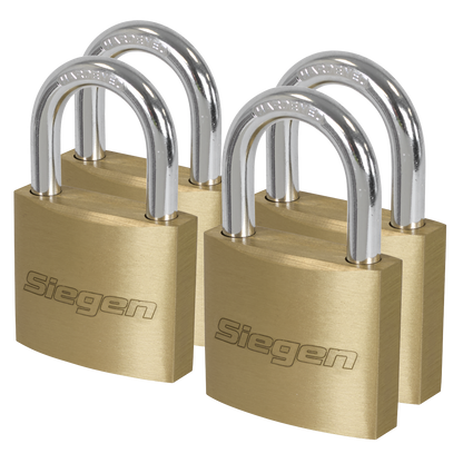Siegen Brass Body Padlock with Brass Cylinder Keyed Alike - Pack of 4