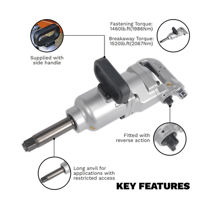 Long Anvil Straight Air Impact Wrench 1"Sq Drive