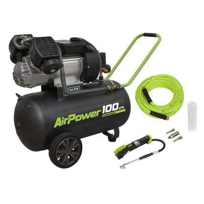 100L Direct Drive V-Twin Air Compressor 3hp with Air Accessory Kit