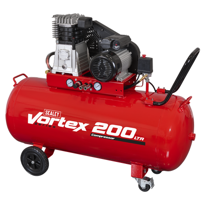 200L Belt Drive Air Compressor with Cast Cylinders & Wheels 3.5hp