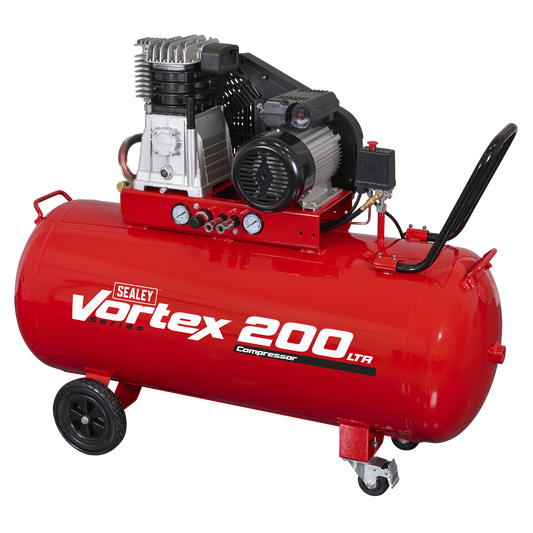 200L Belt Drive Air Compressor with Cast Cylinders & Wheels 3.5hp