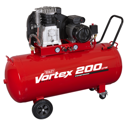 200L Belt Drive Air Compressor with Cast Cylinders & Wheels 3.5hp